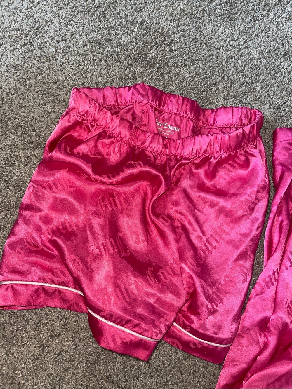 Juicy Couture Fuchsia Satin Logo Jacquard Lounge Shorts